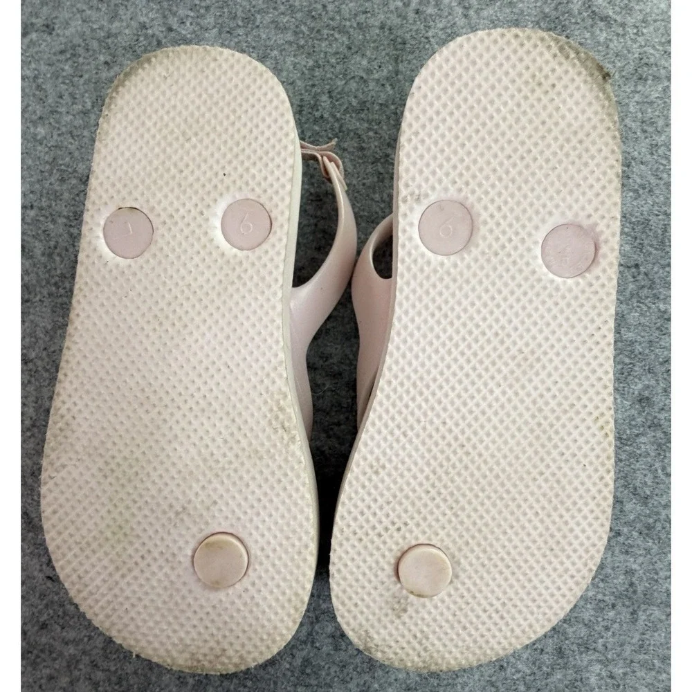 Toddler Girls Strawberry Print Flip Flops‎ Pink Elastic Back Strap Size 6